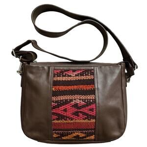 Daja Designs Large Crossbody Bag Leather Woven Wool Aztec Southwestern Boho New